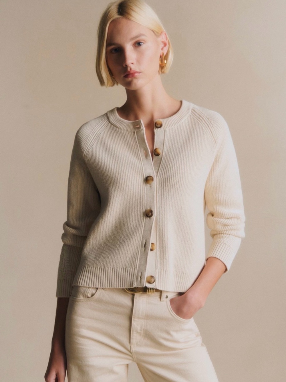 Sézane Isaure Cardigan in Ecru, size XXL.